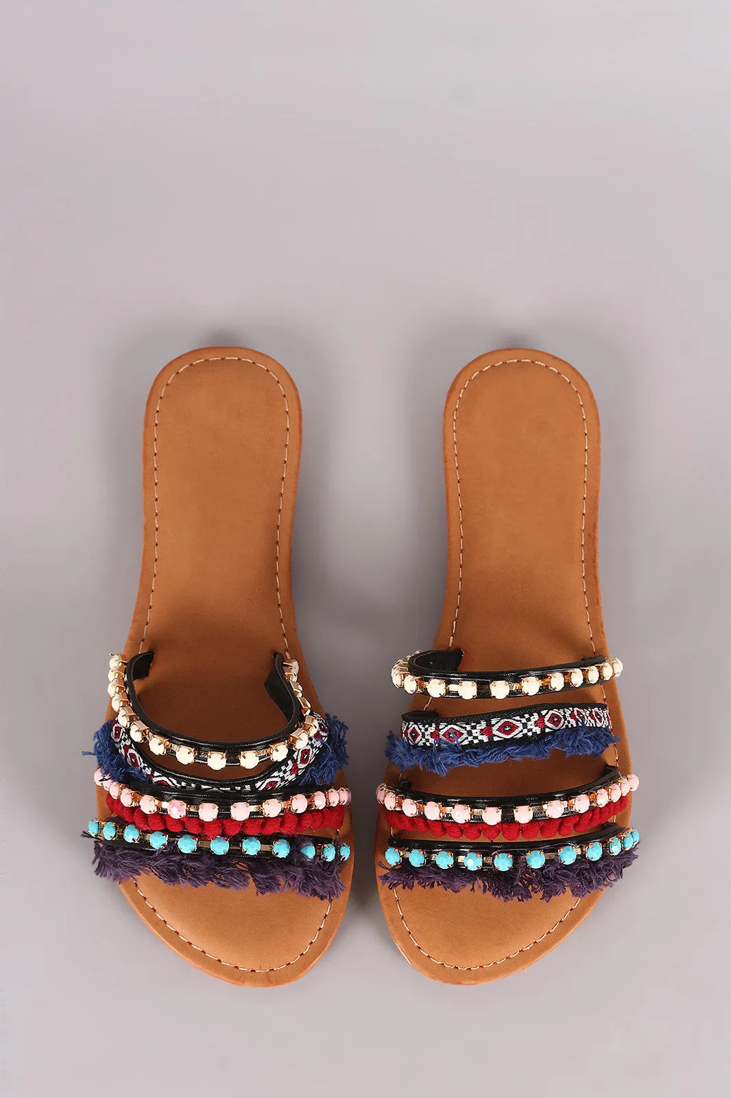 Qupid Jewels And Fringes Embellished Slide Sandal
