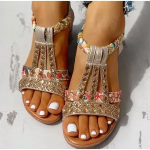 Sandals Summer Bohemia Platform Wedges Shoes Crystal Gladiator Rome Beach Shoes Casual Elastic Band Female