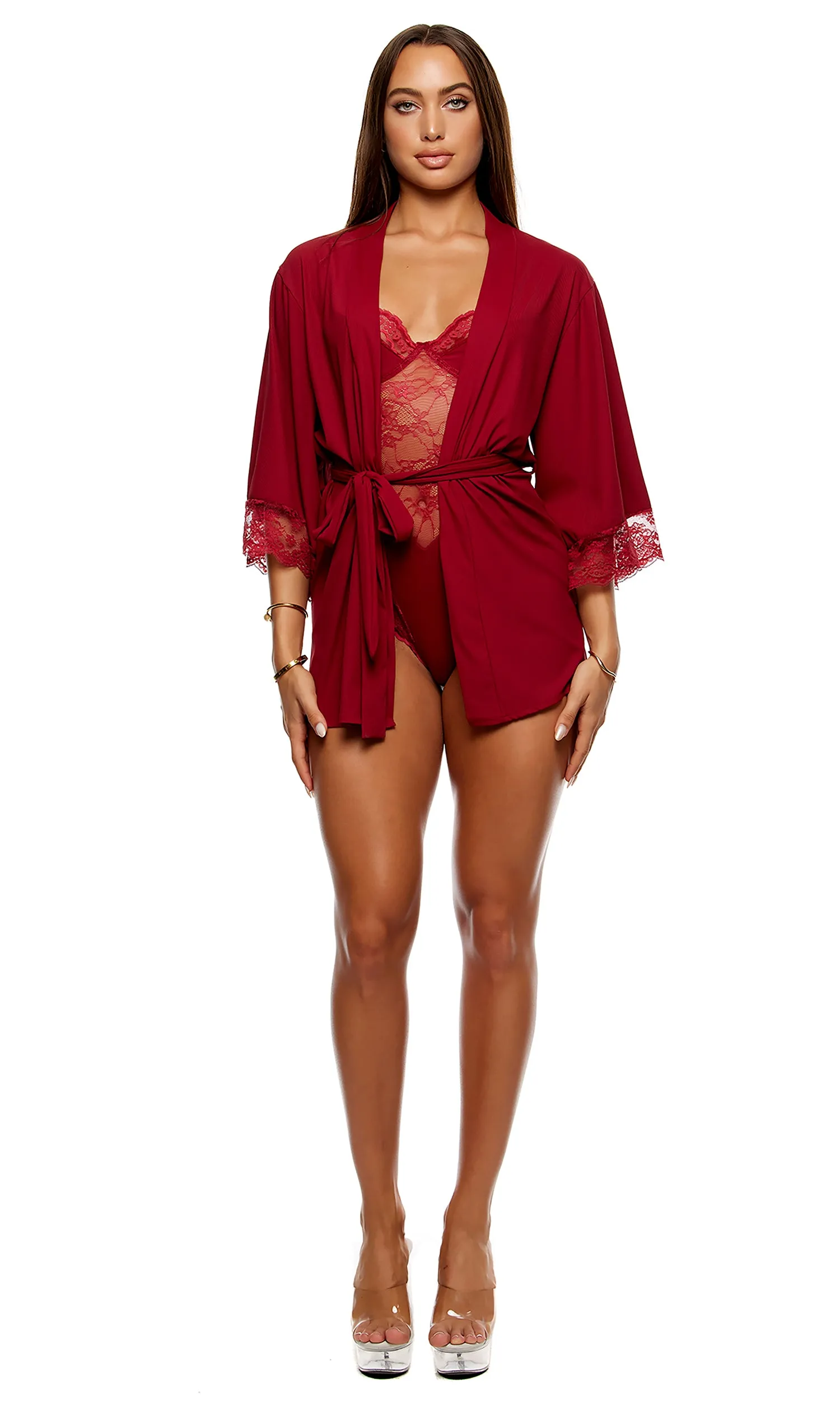 Self Care Ribbed Lace Robe