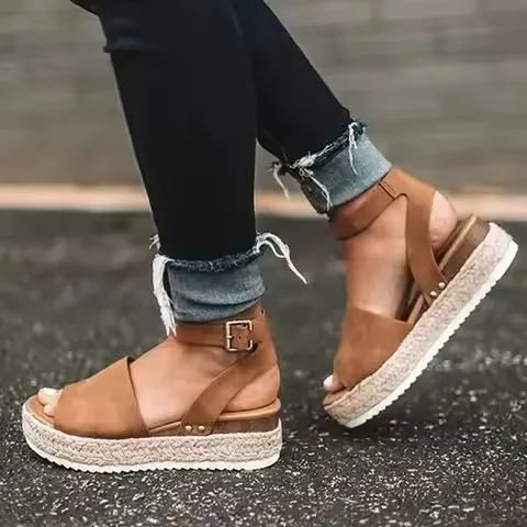 Sexy Roman Heel Sandals – Buckle Strap & Thick Sole