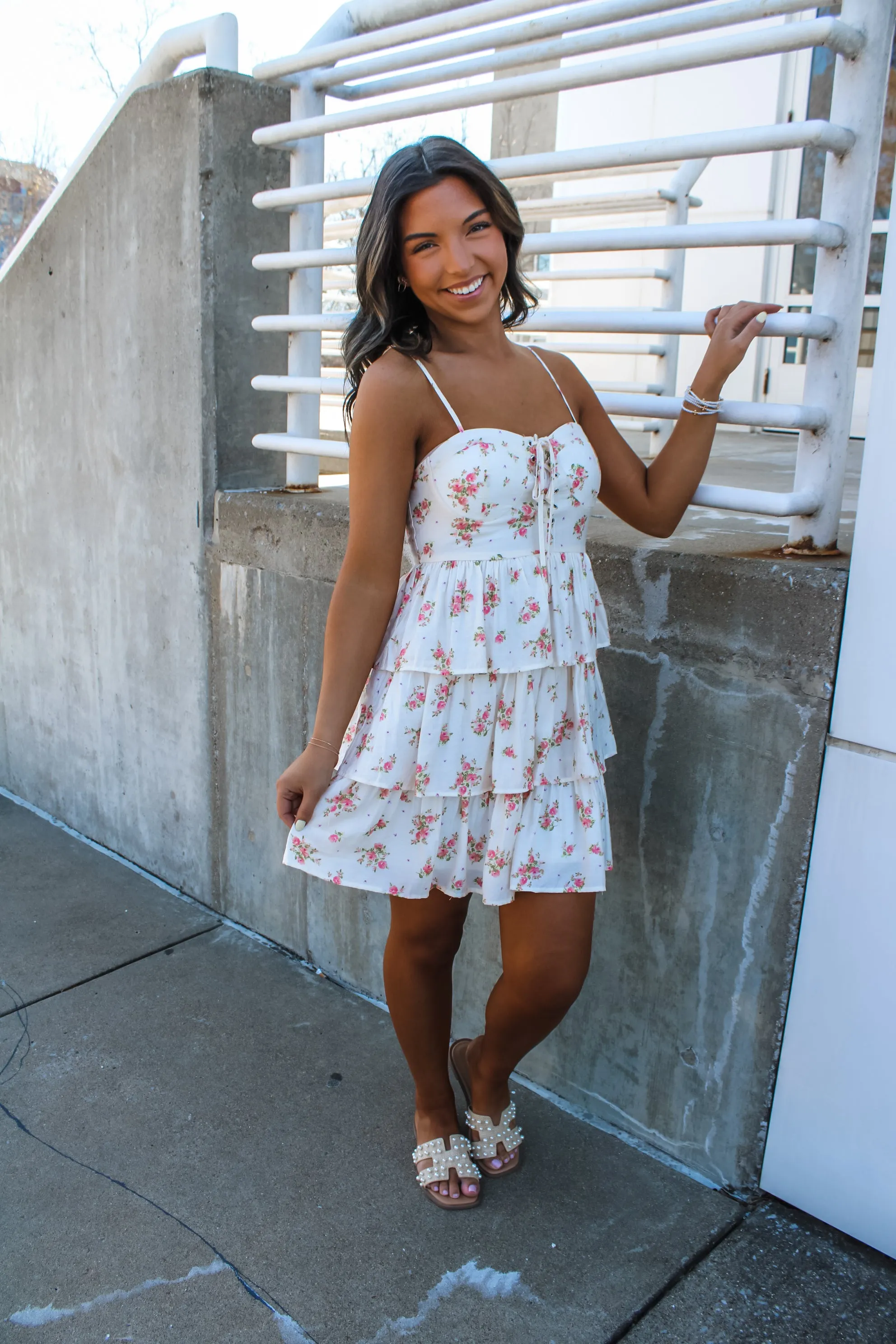 Smell The Roses Corset Detail Dress • Cream