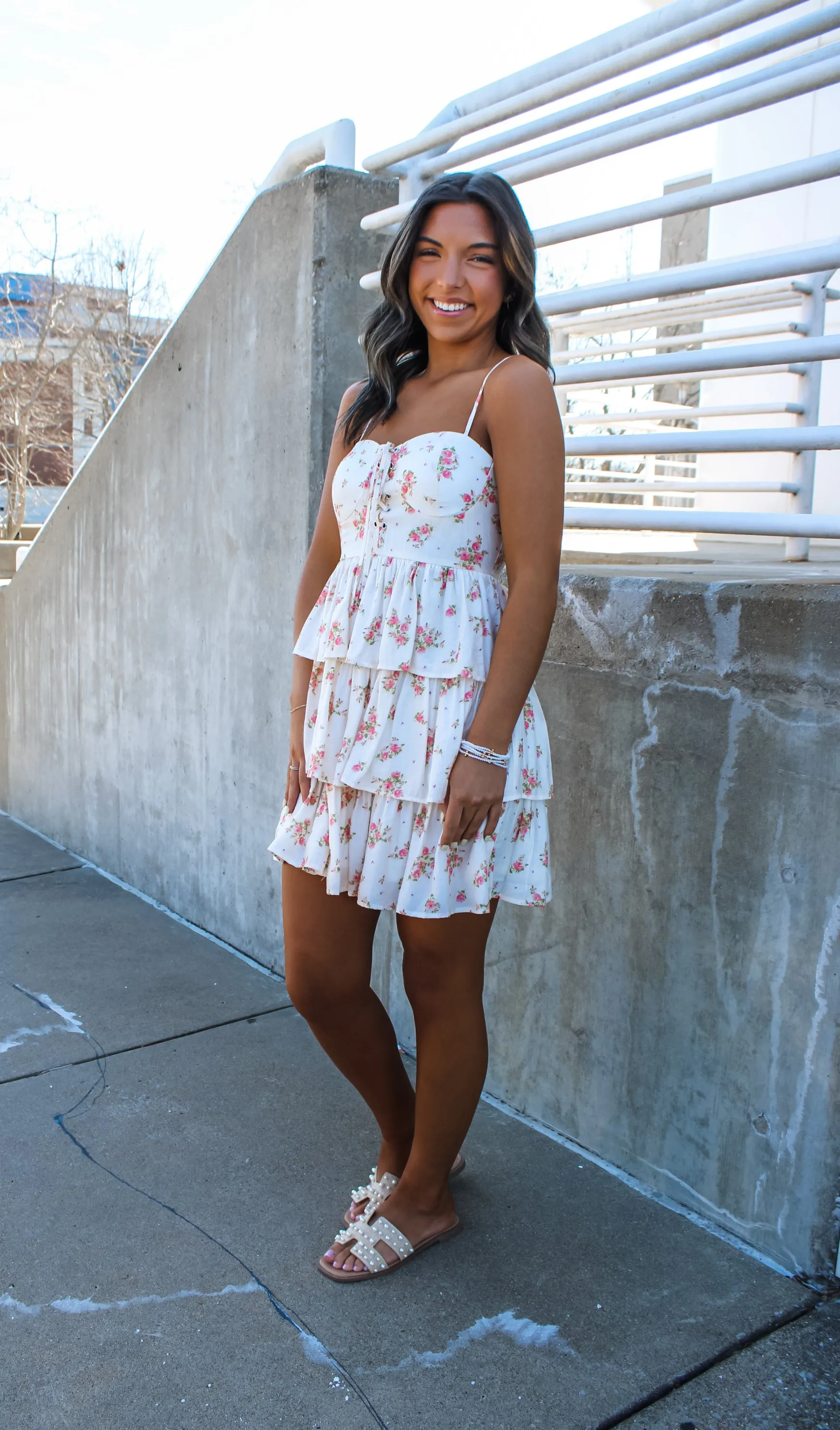 Smell The Roses Corset Detail Dress • Cream