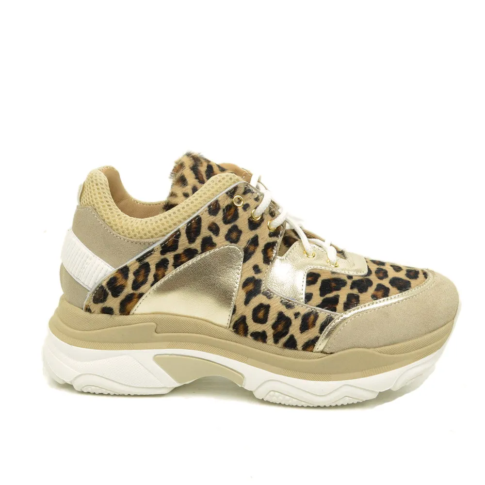 Sneakers Donna Leopardate con Lacci Fondo Platform Made in Italy