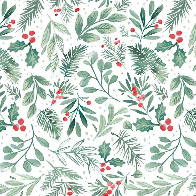 Snow Much Fun Holly & Pine in White by Clara Jean