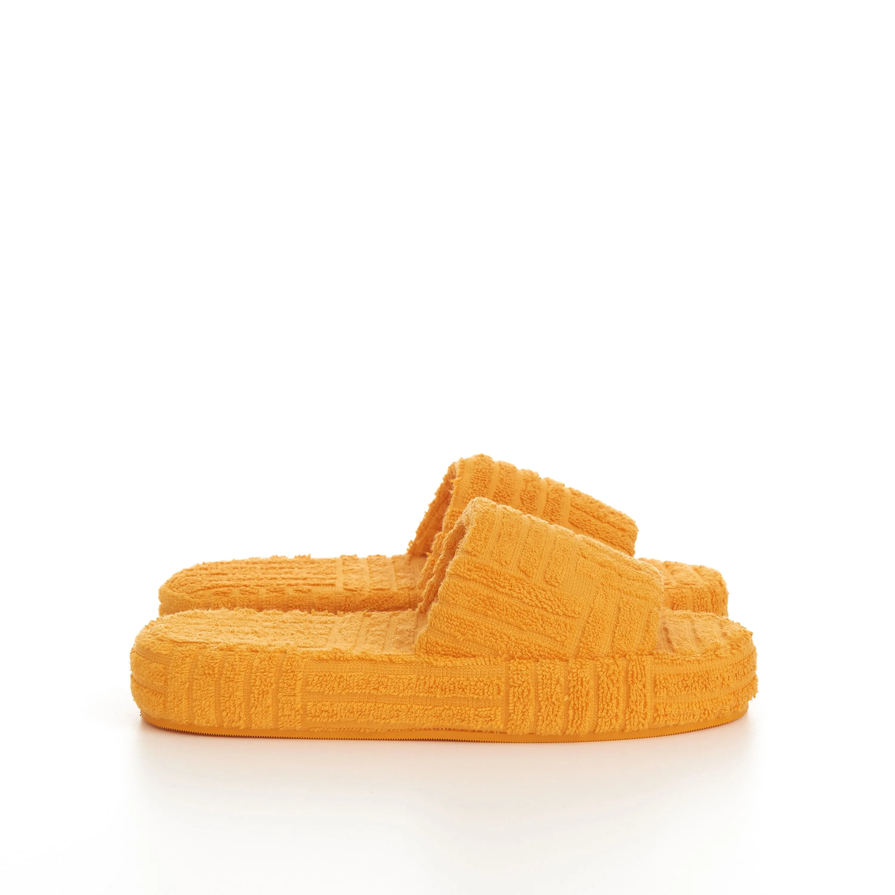 Sponge Slide Sandals In Tangerine Orange Cotton & Rubber