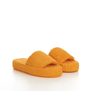 Sponge Slide Sandals In Tangerine Orange Cotton & Rubber