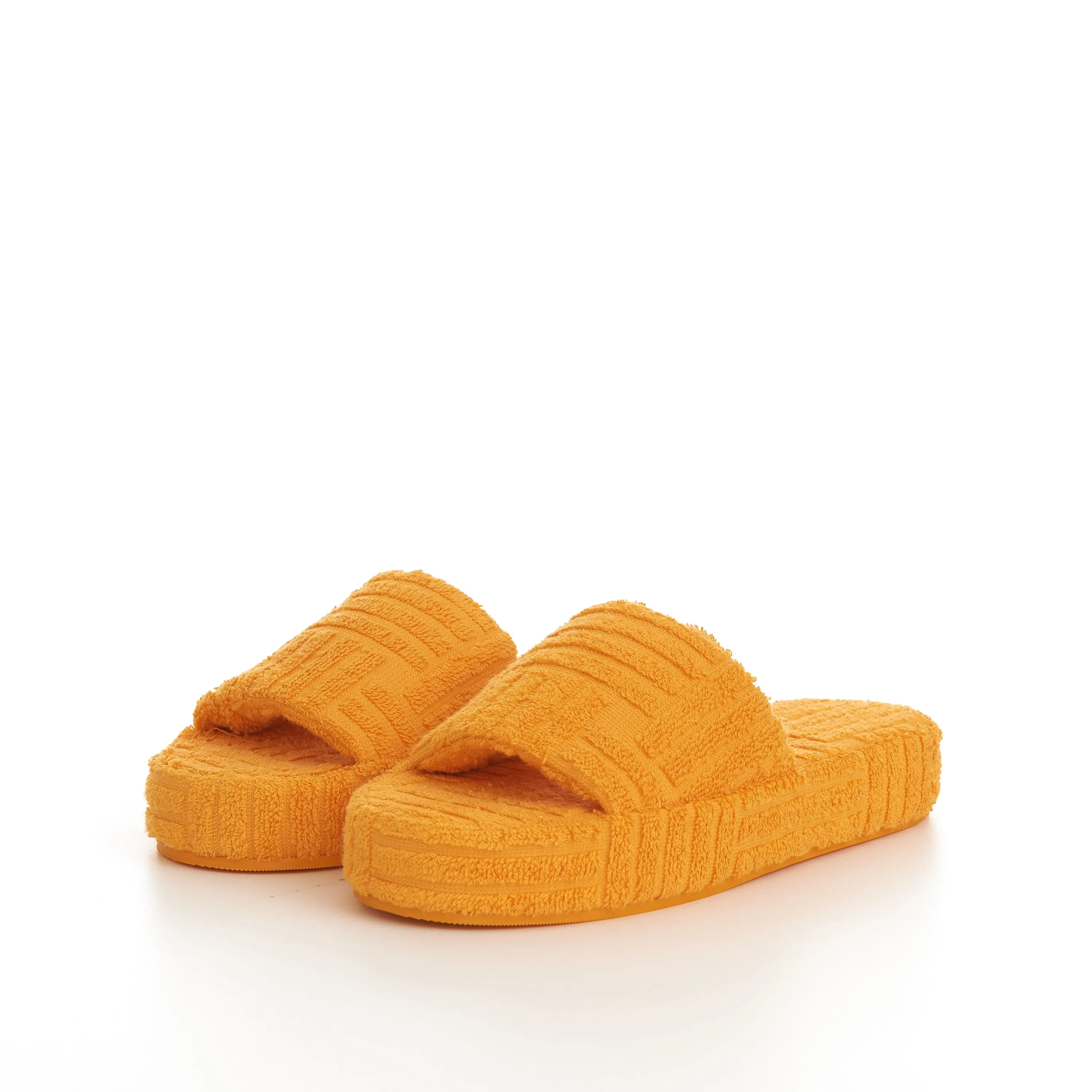 Sponge Slide Sandals In Tangerine Orange Cotton & Rubber