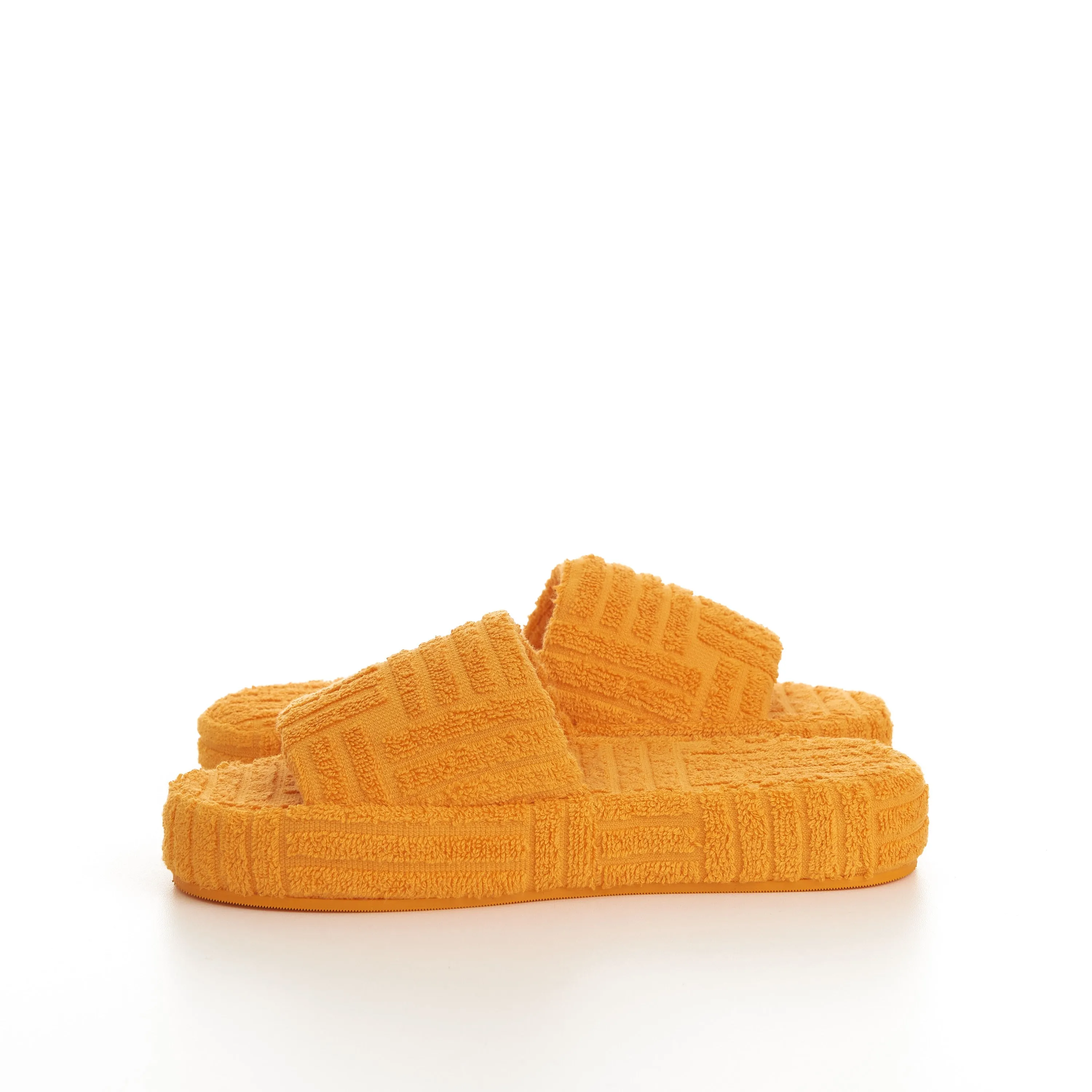 Sponge Slide Sandals In Tangerine Orange Cotton & Rubber