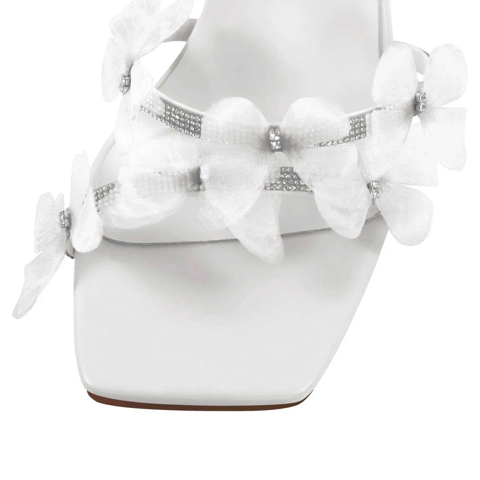 Square Toe Butterfly Rhinestone Strap Sandals