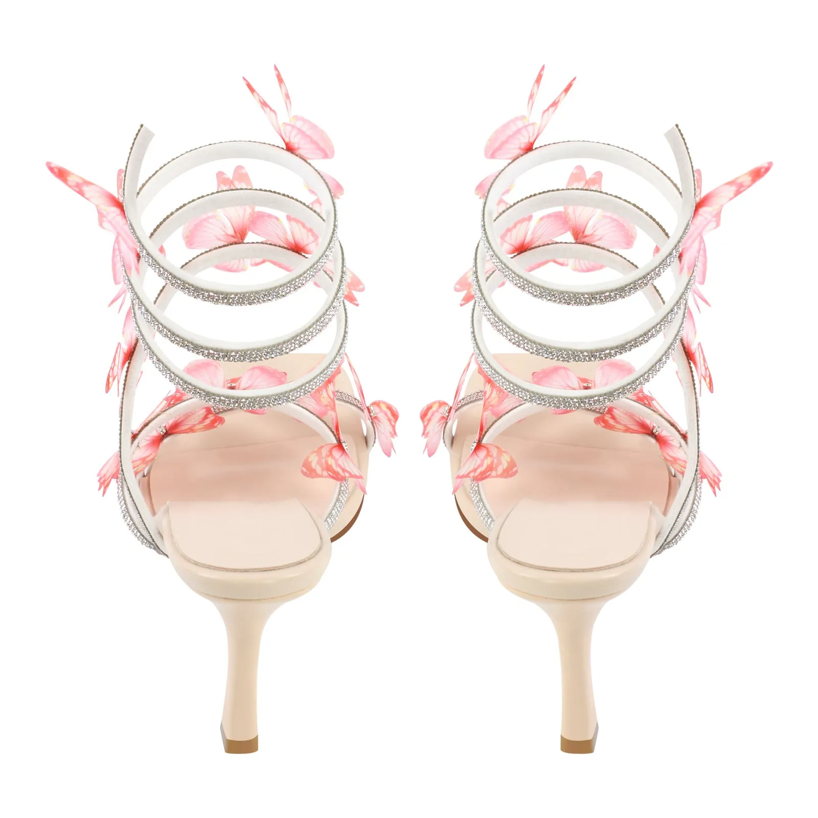 Square Toe Butterfly Rhinestone Strap Sandals