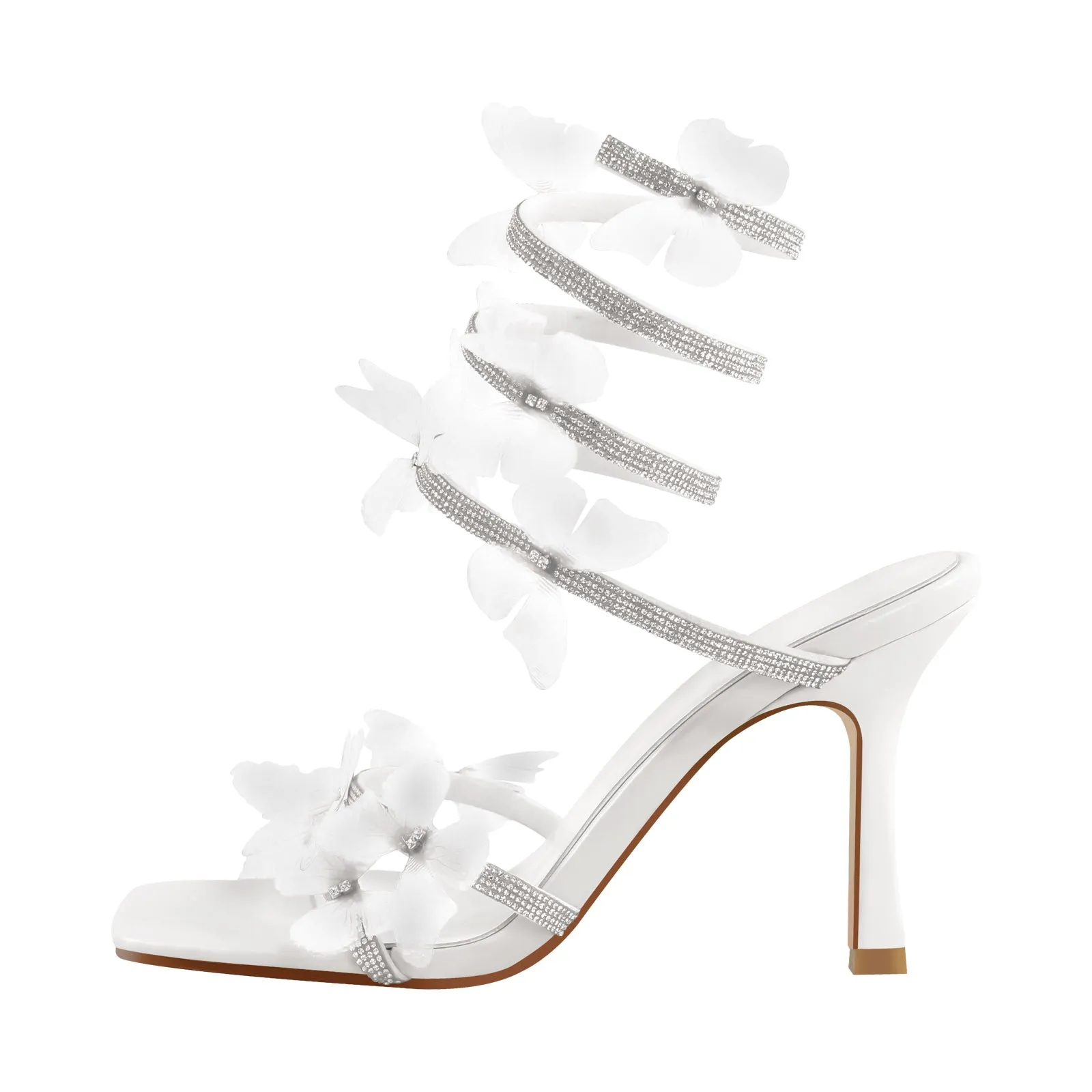 Square Toe Butterfly Rhinestone Strap Sandals