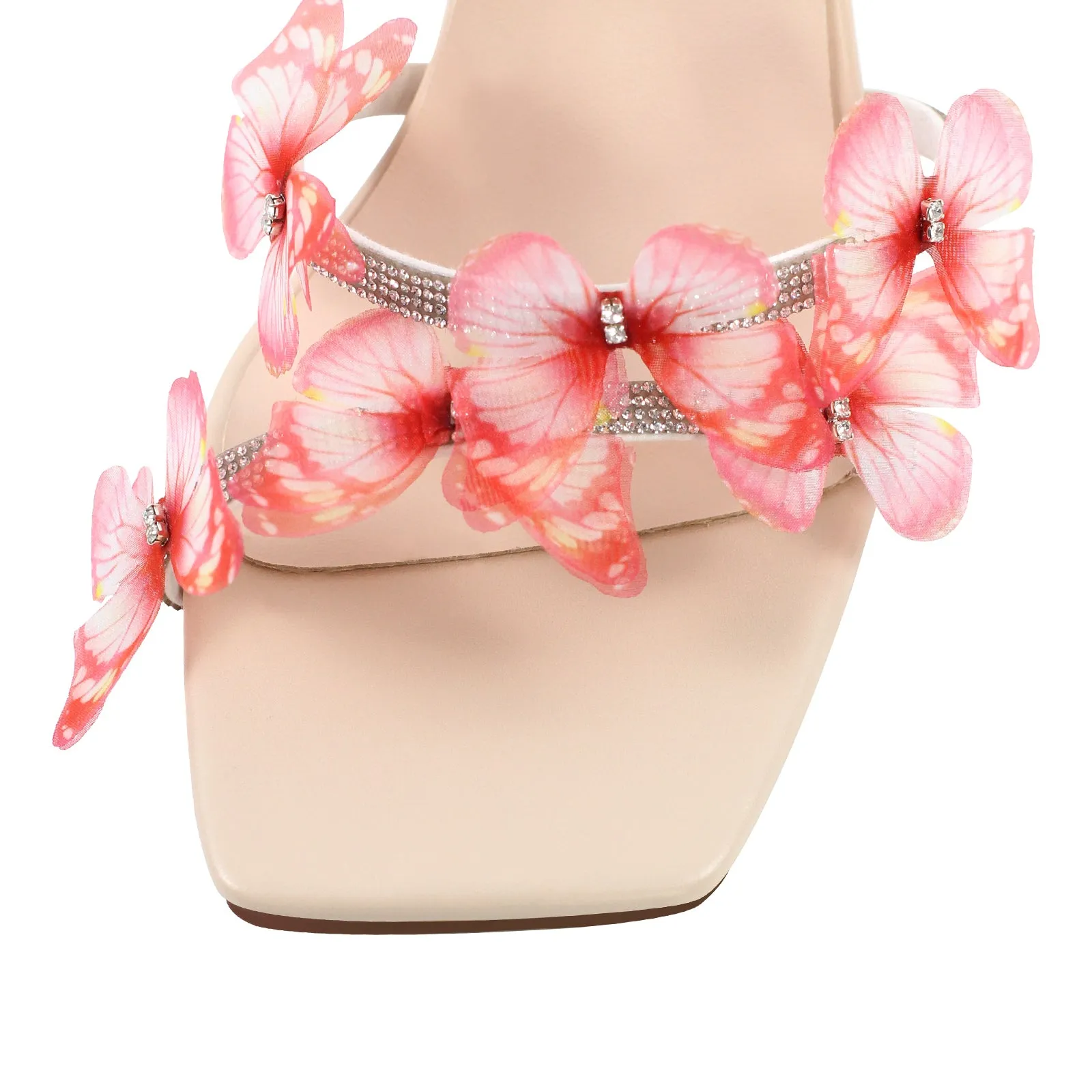 Square Toe Butterfly Rhinestone Strap Sandals