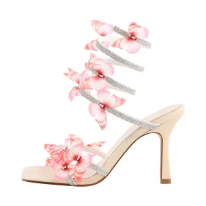 Square Toe Butterfly Rhinestone Strap Sandals