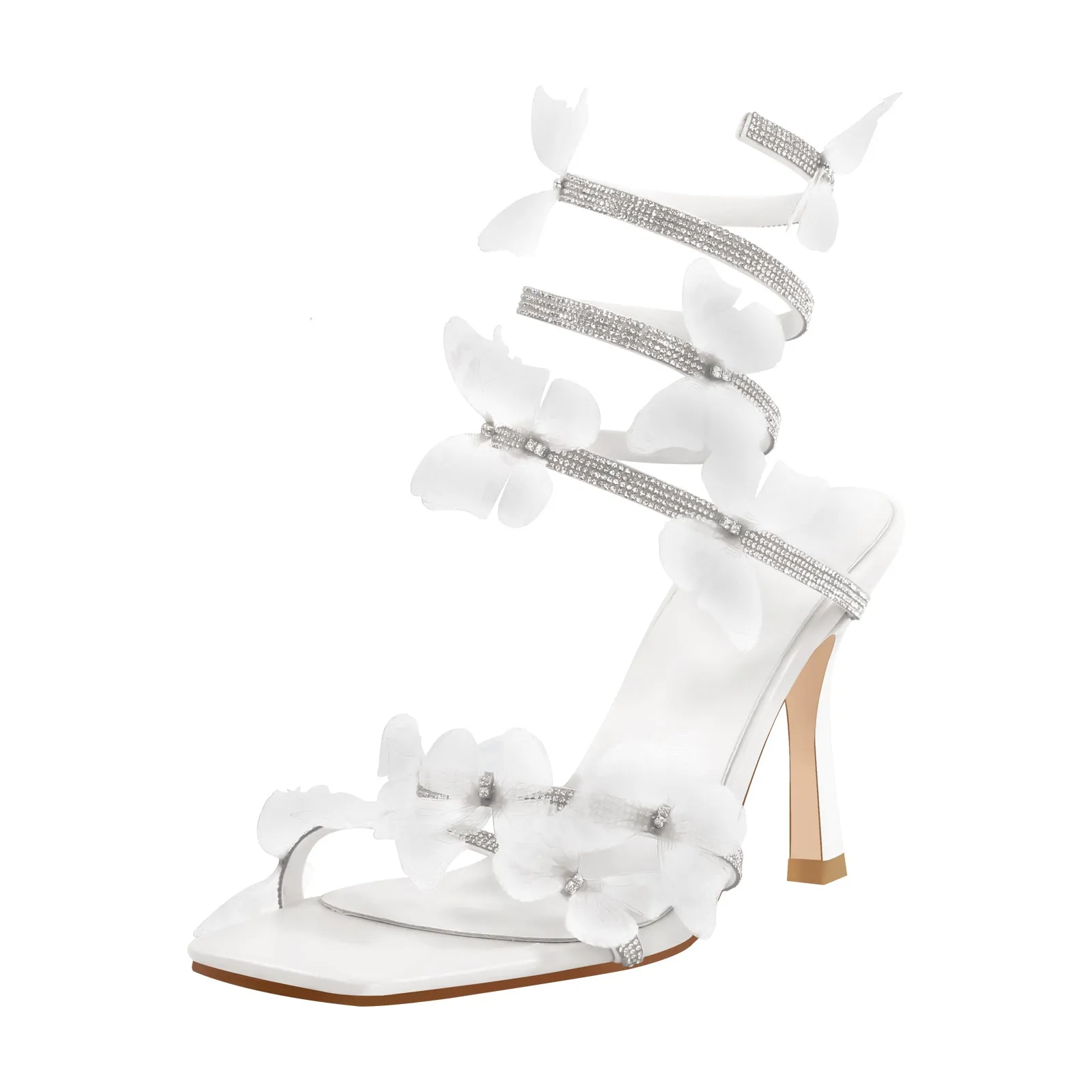 Square Toe Butterfly Rhinestone Strap Sandals
