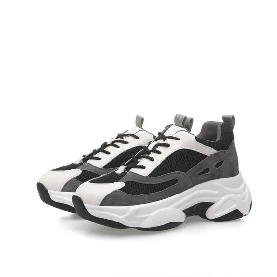 Stylish Color Block Leather Platform Dad Sneakers