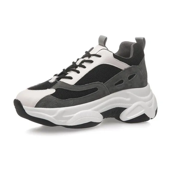 Stylish Color Block Leather Platform Dad Sneakers