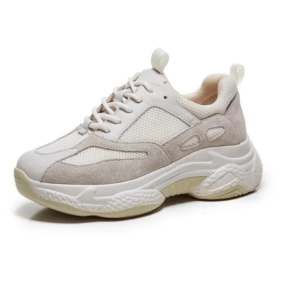 Stylish Color Block Leather Platform Dad Sneakers