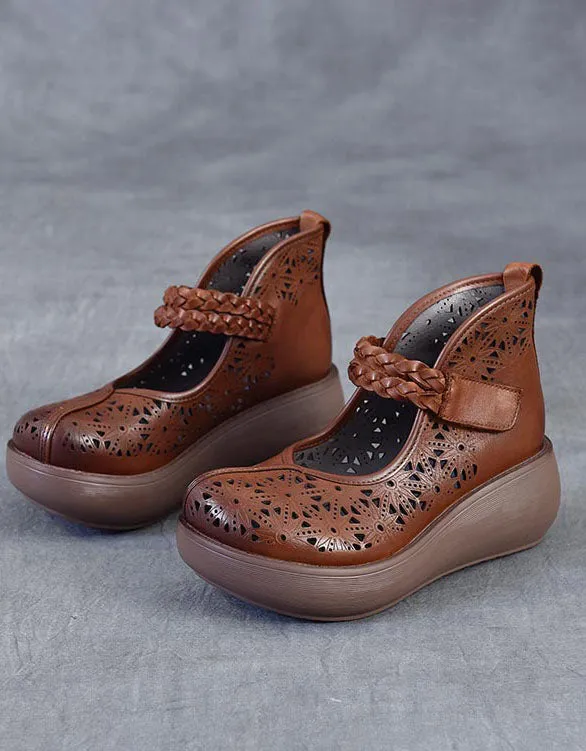 Summer Hollow Comfortable Wide Toe Box Wedge Sandals