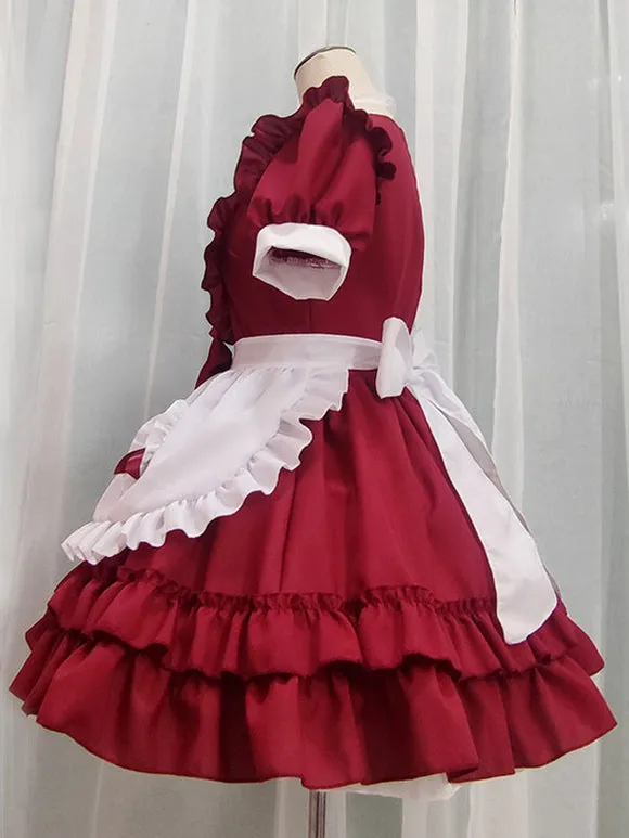 Sweet Maid Lolita Dress Polyester Ruffles Short Sleeves Dress