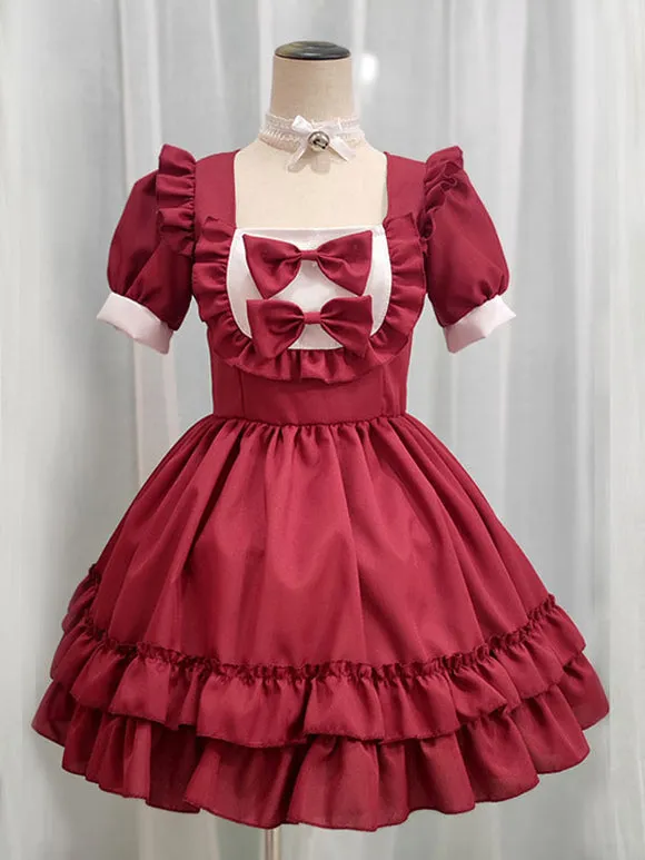 Sweet Maid Lolita Dress Polyester Ruffles Short Sleeves Dress