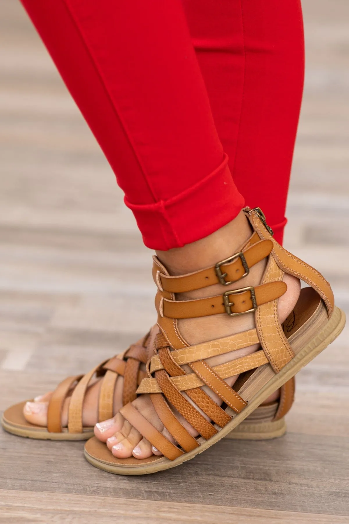 Tan Textured Strap Gladiator Sandal