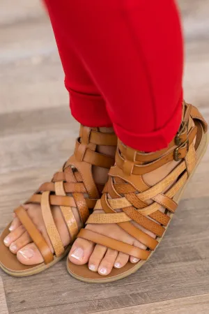 Tan Textured Strap Gladiator Sandal