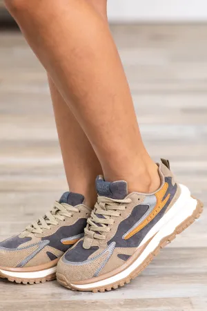 Taupe and Grey Colorblock Platform Sneakers