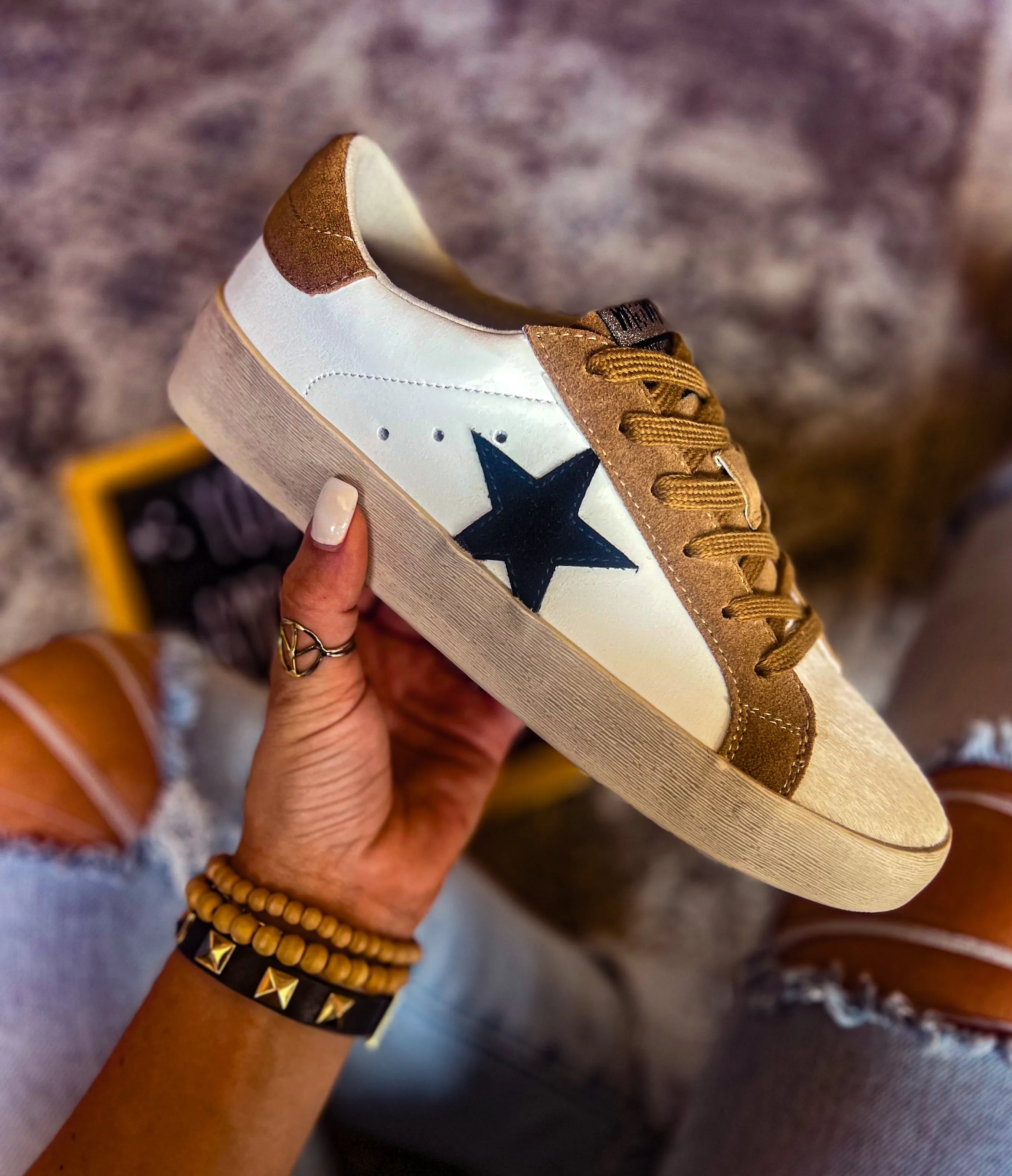 The Brady Star Accented Leather Slip On Sneakers