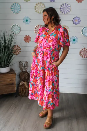Tulip Treasures Ruffle Midi • Red Floral