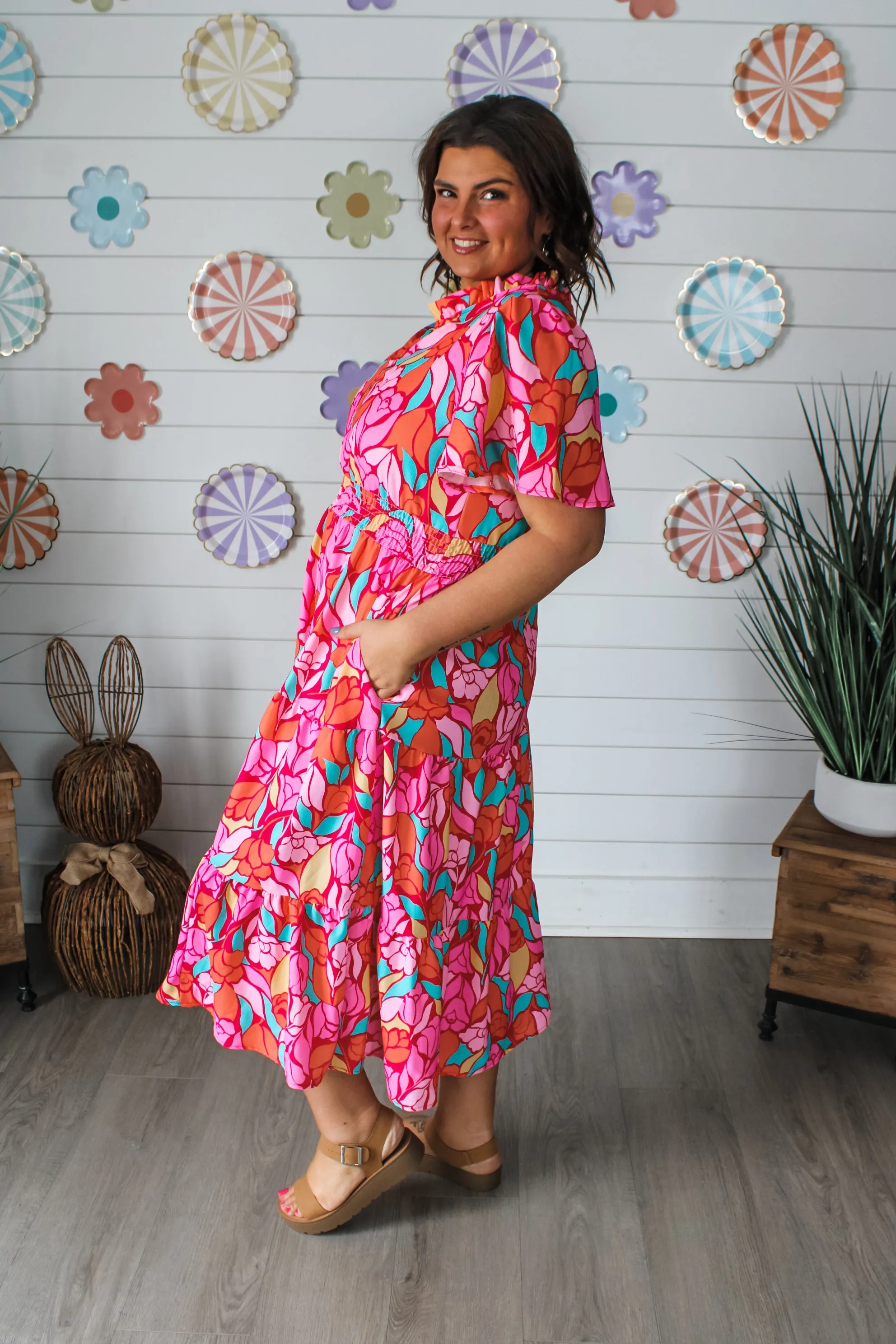 Tulip Treasures Ruffle Midi • Red Floral