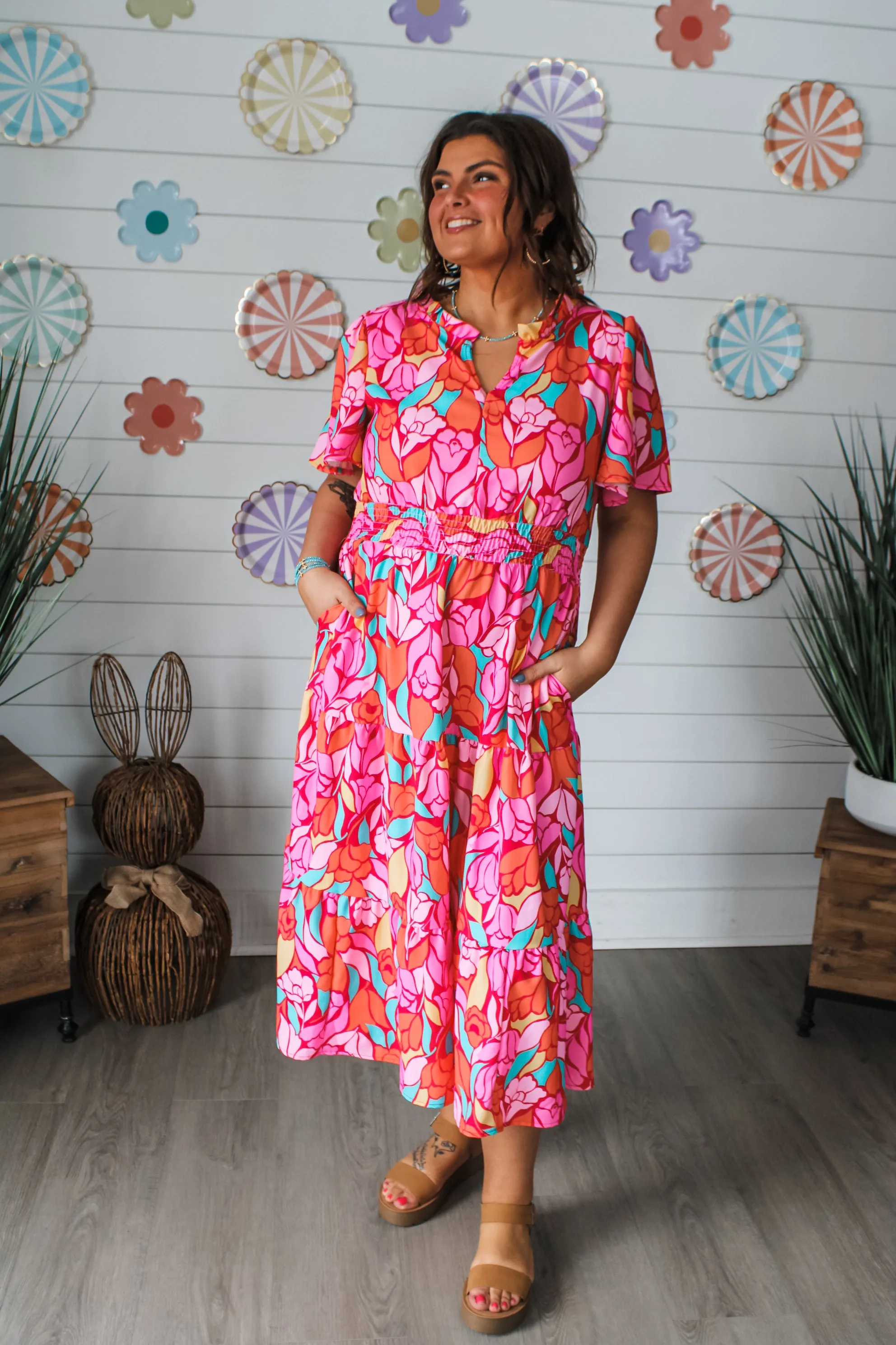 Tulip Treasures Ruffle Midi • Red Floral