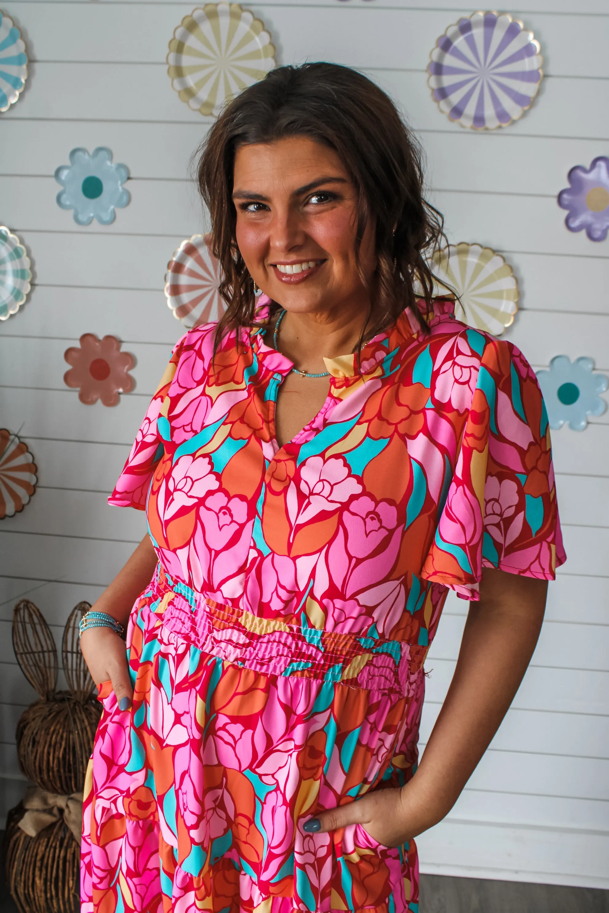 Tulip Treasures Ruffle Midi • Red Floral