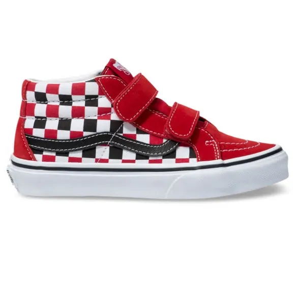 VANS Red, Black, White Checkerboard Velcro Sneakers