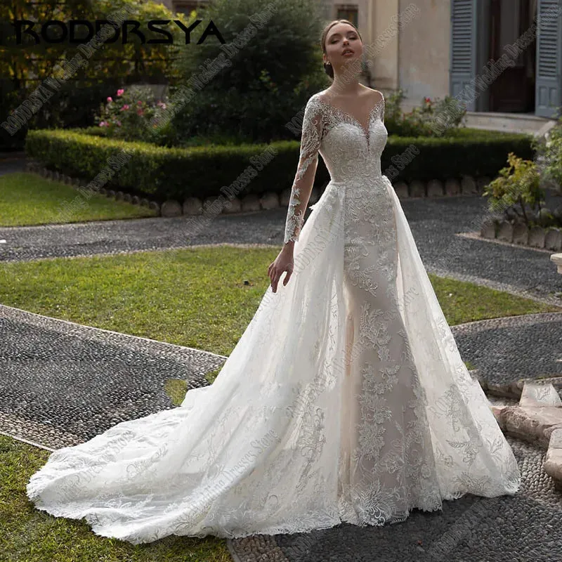 Wedding Guest Dresses: Mermaid Wedding Dress Elegant Long Sleeve Tulle Bridal Gowns