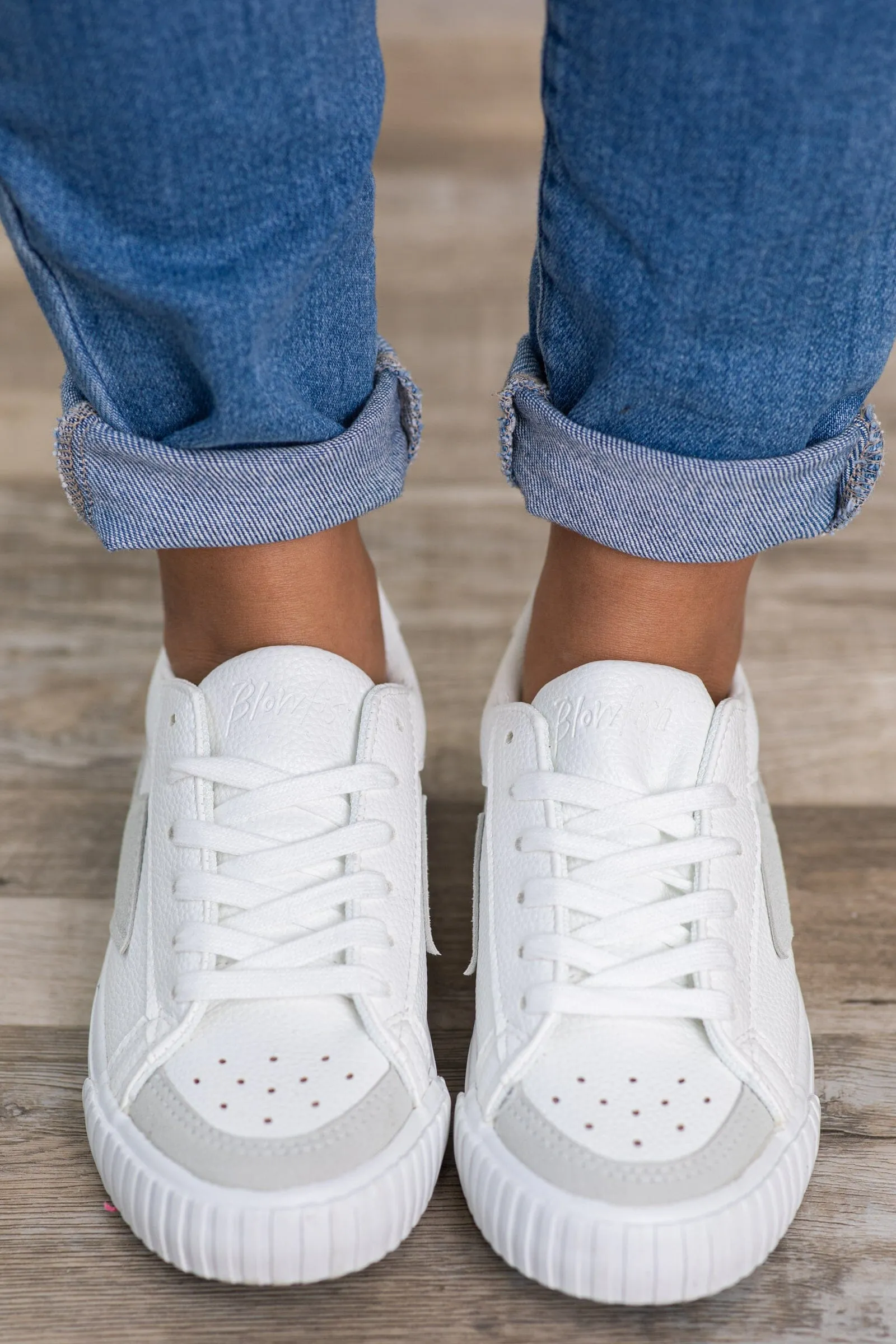 White and Grey Faux Suede Detail Sneakers