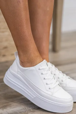 White Low Top Lace Up Platform Sneakers